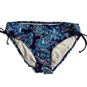 Sweet Escape Blue Floral Paisley, Side ruched ties, size 16